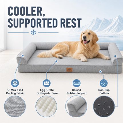 COZY KISS Extra Large Cooling Orthopedic Dog Bed - Grey gallery image 2