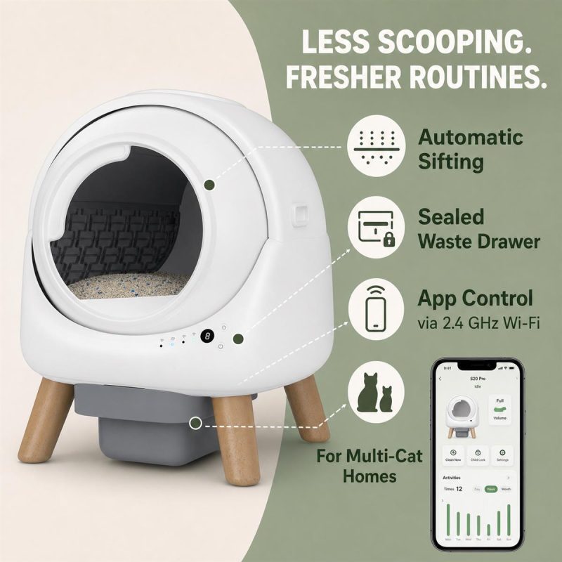 Beokeo S20 Automatic Self-Cleaning Litter Box with App Control - White