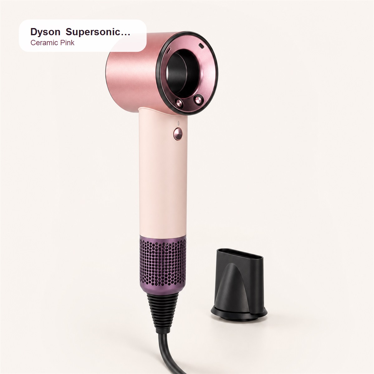 Dyson Supersonic Travel Hair Dryer in Ceramic Pink with styling concentrator