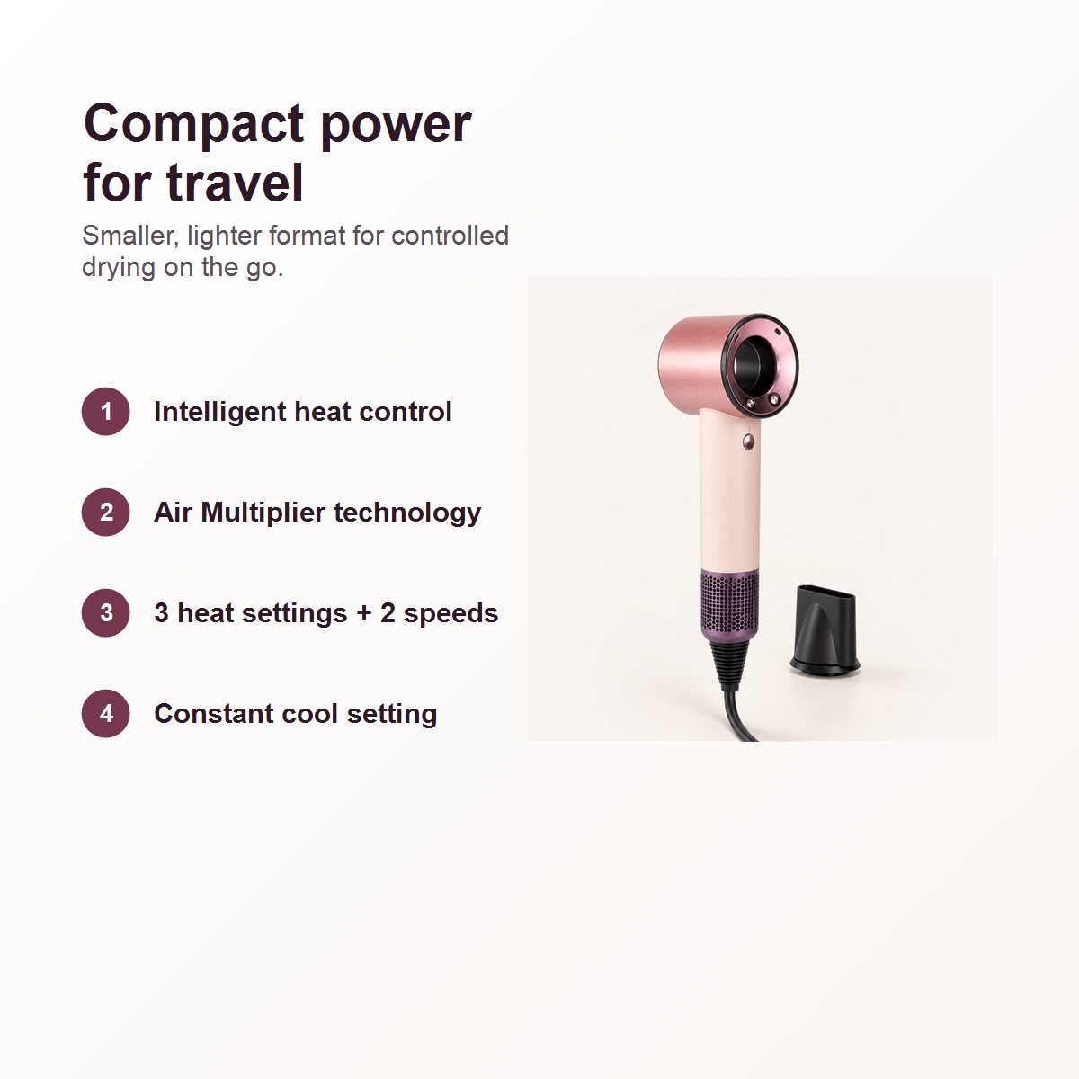 Dyson Supersonic Travel intelligent heat controls and filter