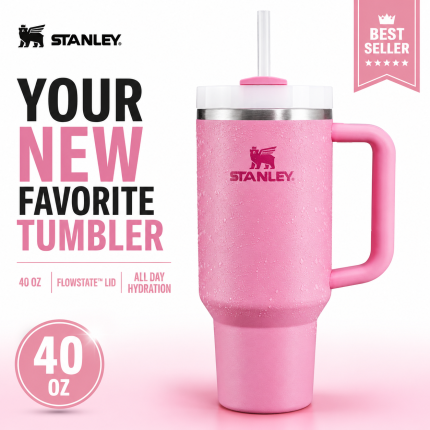 STANLEY Quencher H2.0 FlowState Stainless Steel Vacuum Insulated Tumbler with Handle and Straw, 40 oz (Peony)