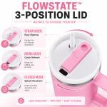 STANLEY Quencher H2.0 FlowState Stainless Steel Vacuum Insulated Tumbler with Handle and Straw, 40 oz (Peony) - Image 4