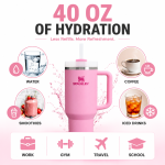 STANLEY Quencher H2.0 FlowState Stainless Steel Vacuum Insulated Tumbler with Handle and Straw, 40 oz (Peony) - Image 2